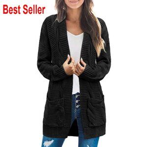 Long Sleeve Cable Knit Cardigan Sweater Coat Open Front Oversized Chic